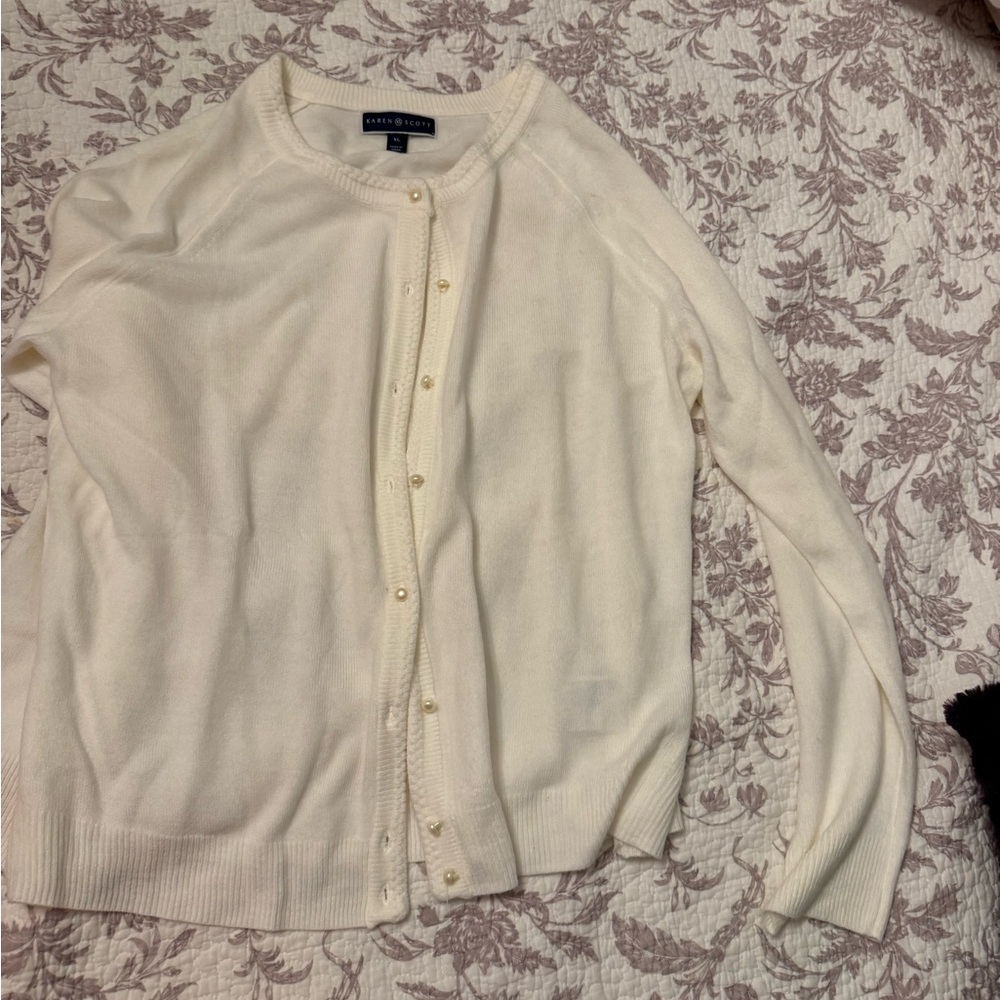 Karen Scott Women's Cream Button-Up Cardigan